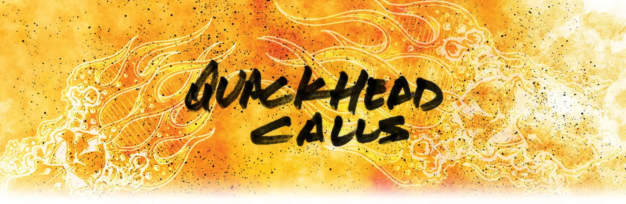 A vibrant yellow and orange banner with black text.