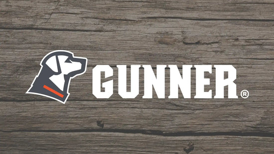 A brand logo for ’GUNNER’ featuring a dog’s head silhouette.