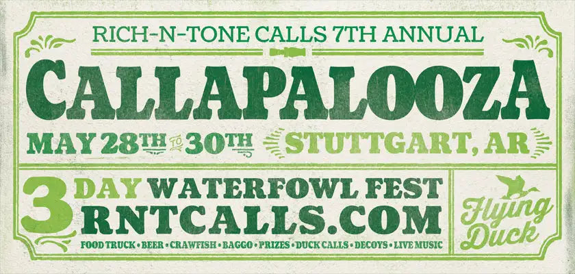 Green and white vintage-style poster advertising the rich-n-tone calls 7th annual callapalooza festival.