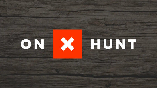 Logo with the words ’ON X HUNT’ and a red square with a white ’X’ in the center.